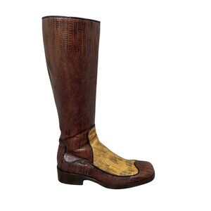 Miu Miu Croc-Embossed Knee-High boots in brown and Tan Leather Size 34.5